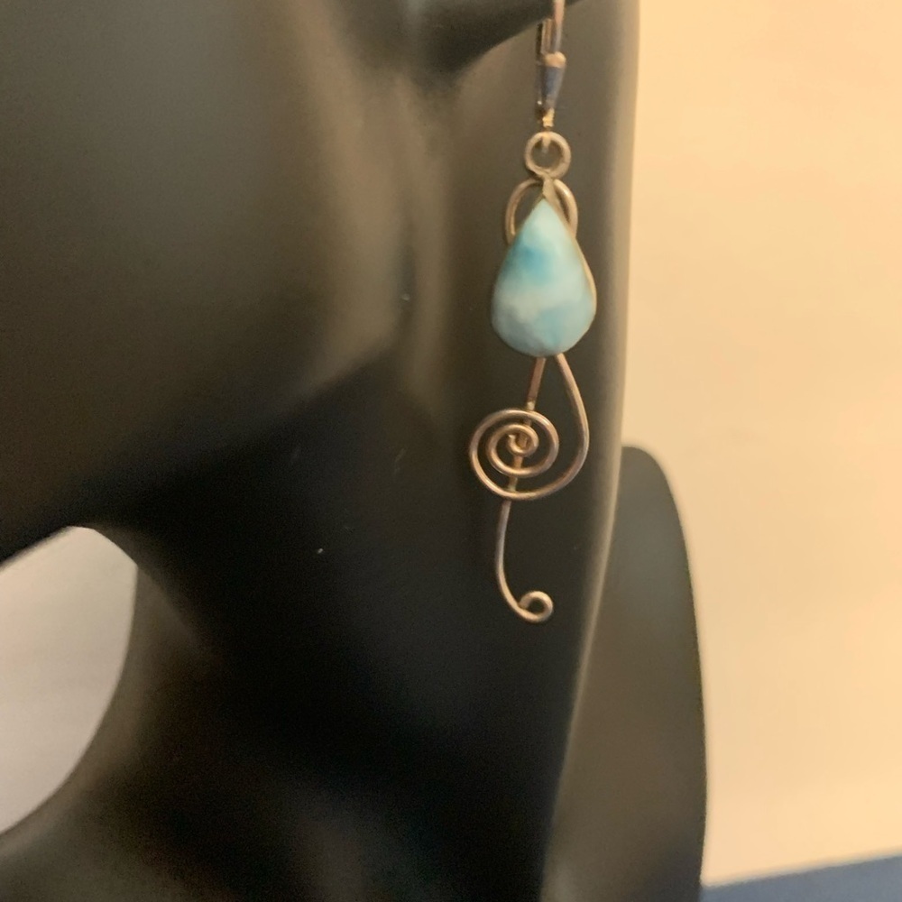 925 Sterling Silver Stamped Earrings with Larimar